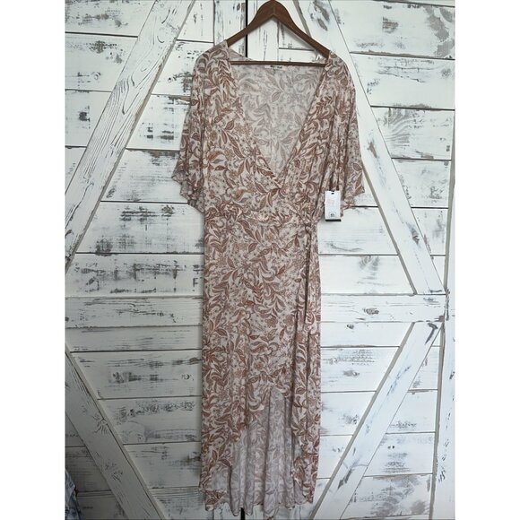 Rip Curl Wrap Maxi Dress Women’s Sz L Paisley Floral Apricot Peach Color New - Picture 2 of 12